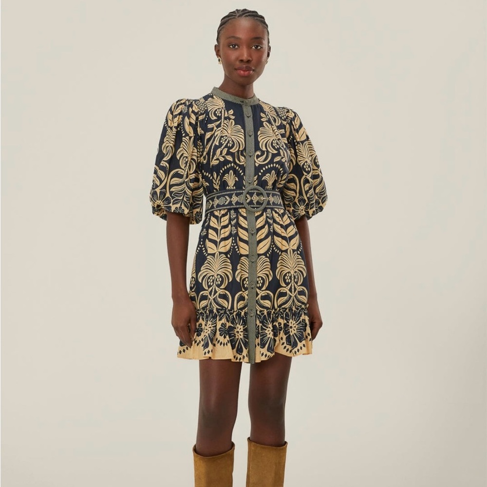 Farm Rio Ainika tropical splendor blue mini dress